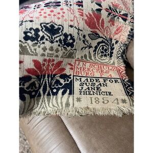 Primitive Antique Coverlet 1854 Woven By J N Schulz Mercersburg PA 80x74